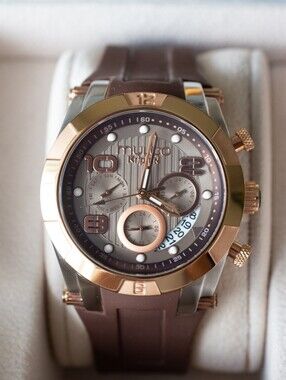 Mulco Brown Silicone Strap Watch with Rose Gold Accents